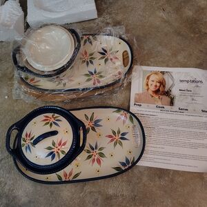 Temptations Floral Ceramic Serveware Set in Cream, Blue, Red, Green